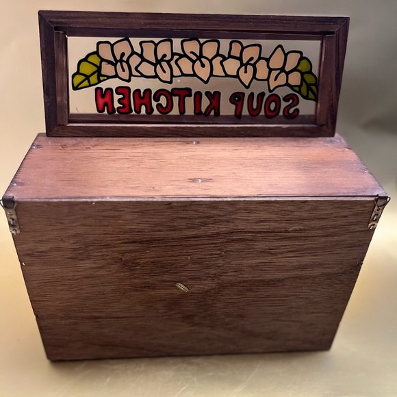 Vtg Wood & Stain Glass SOUP KITCHEN Rack 4 Brown Tan Stew Coffee Stoneware Mugs - Picture 4 of 5